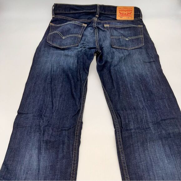 Levi 505 Men's Dark Wash Mid Rise Straight Leg Denim Jeans Size W32 L34 Tall - Picture 2 of 9